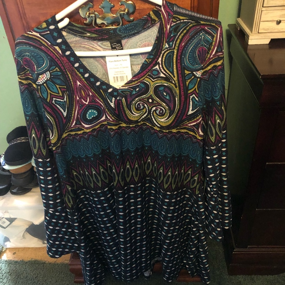 Win Win Bell Sleeve Multicolored Tunic NWT